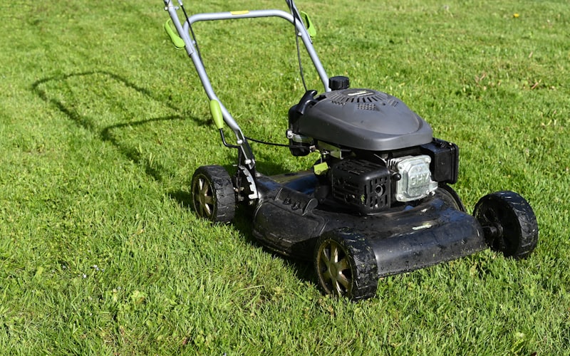 A push mower on a freshly cut lawn